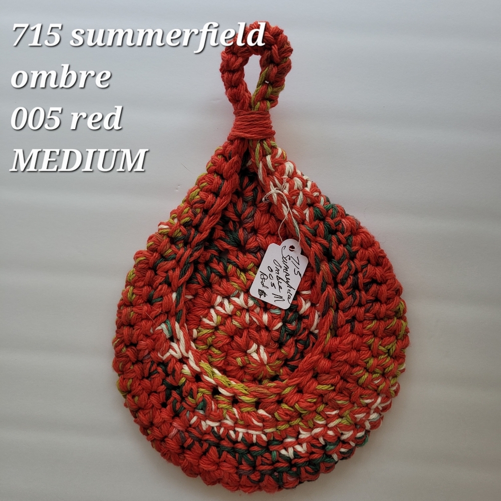 MEDIUM 715 SUMMERFIELD OMBRE 005 RED  HANDMADE CROCHETED  HANGING WALL BASKET 2…